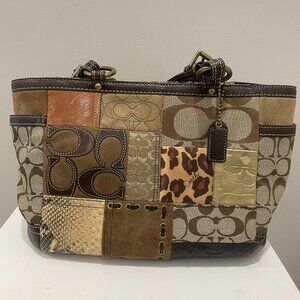 Coach Signature Brown Patchwork Tote Shoulder Bag no.11495 Snakeskin Leopard